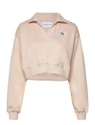 Label Polo Collar Sweatshirt Tops Sweatshirts & Hoodies Sweatshirts Beige Calvin Klein Jeans