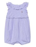 Striped Knit Oxford Bubble Shortall Bodysuits Short-sleeved Blue Ralph Lauren Baby