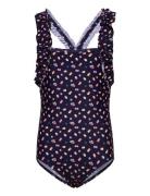 Swimsuit W. Frills, Aop Badedragt Badetøj Blue Color Kids