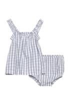 Gingham-Check Dress And Frog Sets Sets With Short-sleeved T-shirt Blue Mango