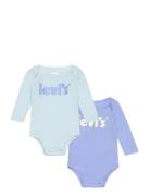 Levi's® Poster Logo Long Sleeve Bodysuit 2-Pack Bodies Long-sleeved Blue Levi's