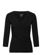 Rayon Spandex Jrsy-3\4-Knt Tops Blouses Long-sleeved Black Lauren Ralph Lauren