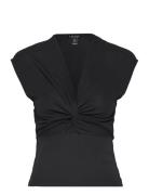 Twist-Front Jersey Cap-Sleeve Tee Tops Blouses Short-sleeved Black Lauren Ralph Lauren