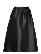 Hayden Pleated Wide Midi Skirt Knælang Nederdel Black Malina
