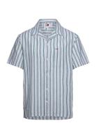 Tjm Stripe Linen Ss Shirt Ext Tops Shirts Short-sleeved Green Tommy Jeans