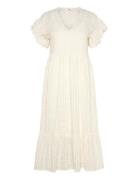 Objvita S/S Long Dress Rep Knælang Kjole Cream Object