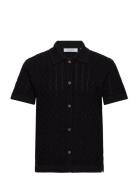 Garrett Knitted Ss Shirt Tops Knitwear Short Sleeve Knitted Polos Black Les Deux