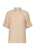 Reign Linen Short Sleeve Shirt Tops Shirts Short-sleeved Beige Lexington Clothing