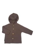 Cardigan Merino Wool W. Buttons And Hoodie, Rose Brown Tops Knitwear Cardigans Brown Smallstuff