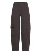 Washed Cotton Canvas Elasticated Curve Pants Bottoms Trousers Cargo Pants Grey Ganni