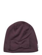 Wool Hat W. Bow Accessories Headwear Hats Beanie Burgundy Mikk-line