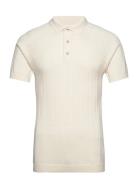 Regular Short Sleeved Striped Knitt Tops Knitwear Short Sleeve Knitted Polos Cream Knowledge Cotton Apparel