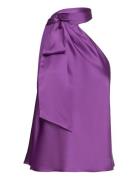 Charmeuse Tie-Neck Halter Blouse Tops Blouses Sleeveless Purple Lauren Ralph Lauren