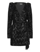Sequins Mini Wrap Dress Designers Short Dress Black ROTATE Birger Christensen