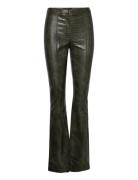 Flare Pants With Animal Print Effect Bottoms Trousers Leather Leggings-Bukser Khaki Green Mango