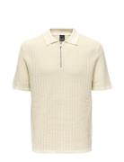 Onsdomi Ds 12 Struc Half Zip Polo Knit Tops Knitwear Short Sleeve Knitted Polos Cream ONLY & SONS