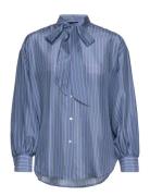 Silk Stripe Bow Blouse Tops Blouses Long-sleeved Blue GANT