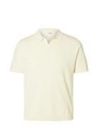Slhlake Linen Ss Polo Tops Knitwear Short Sleeve Knitted Polos Cream Selected Homme