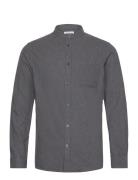 Regular Fit Melangé Flannel Stand C Tops Shirts Casual Grey Knowledge Cotton Apparel