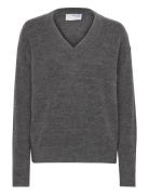 Slfmaline Ls Knit V-Neck Noos Tops Knitwear Jumpers Grey Selected Femme