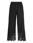 Cotton Trousers W/ Embroidery Bottoms Trousers Wide Leg Black Rosemunde