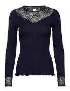 Silk T-Shirt Regular Ls W/Lace Tops T-shirts & Tops Long-sleeved Blue Rosemunde