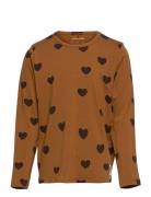 Basic Hearts Ls Tee Tencel™ Tops T-shirts Long-sleeved T-Skjorte Brown Mini Rodini