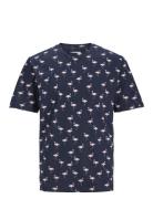 Jjsunshade Aop Tee Ss Crew Neck Tops T-Kortærmet Skjorte Navy Jack & J S