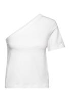Smooth Cotton Shoulder Top Tops T-shirts & Tops Short-sleeved White Calvin Klein
