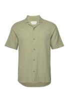 Short-Sleeved Cuban Shirt Tops Shirts Short-sleeved Khaki Green Revolution