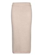 Ribbed Midi Skirt Knælang Nederdel Beige Mango