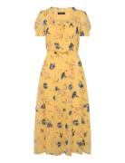 Floral Georgette Puff-Sleeve Midi Dress Knælang Kjole Yellow Lauren Ralph Lauren