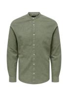 Onscaiden Ls Solid Linen Mao Shirt Noos Tops Shirts Casual Green ONLY & SONS