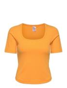 Scoop Rib Tee Sport T-shirts & Tops Short-sleeved Yellow Casall