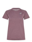 Knit Slim T-Shirt Sport T-shirts & Tops Short-sleeved Burgundy New Balance