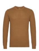 Slhremy Ls Knit All Stu Crew Neck W Camp Tops Knitwear Round Necks Brown Selected Homme