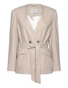 D6Sera Belted Linen Blazer Blazers Double Breasted Blazers Beige Dante6