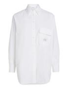 Long Cotton Utility Ls Shirt Tops Shirts Long-sleeved White Calvin Klein Jeans