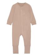 Nightsuit Ls - Bamboo Pyjamas Sie Jumpsuit Beige Minymo