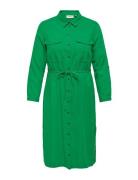 Carcaro Ls Linen Shirt Dress Wvn Knælang Kjole Green ONLY Carmakoma