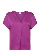 Viellette V-Neck S/S Satin Top - Noos Tops T-shirts & Tops Short-sleeved Purple Vila