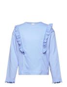 Top Long Sleeve Flounce Tops T-shirts Long-sleeved T-Skjorte Blue Lindex