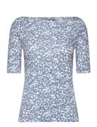 Floral Stretch Cotton Boatneck Tee Tops T-shirts & Tops Short-sleeved Blue Lauren Ralph Lauren