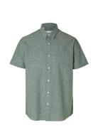 Slhregnew-Linen Shirt Ss Classic W Tops Shirts Short-sleeved Green Selected Homme