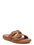 Gracie Rubber-Buckle Two-Bar Leather Slides Flade Sandaler Brown FitFlop