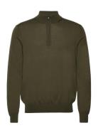 100% Merino Wool Sweater With Zip Collar Tops Knitwear Half Zip Jumpers Khaki Green Mango