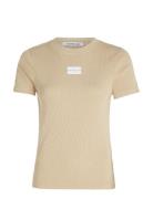 Washed Woven Label Rib Baby Tee Tops T-shirts & Tops Short-sleeved Beige Calvin Klein Jeans