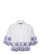 Alissa Cotton Embroid Popover Tops Shirts Short-sleeved White French Connection