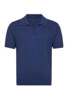 Ringo Open Collar Tops Knitwear Short Sleeve Knitted Polos Blue J. Lindeberg