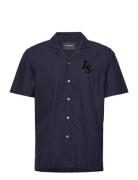 Pinstripe Revere Collar Shirt Tops Shirts Short-sleeved Navy Lyle & Scott